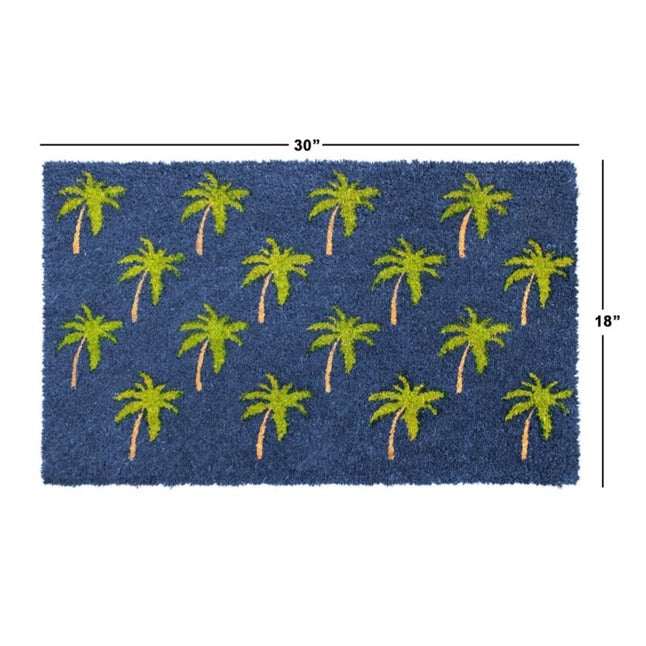 Blue Palm Tree Graphic Coir Doormat