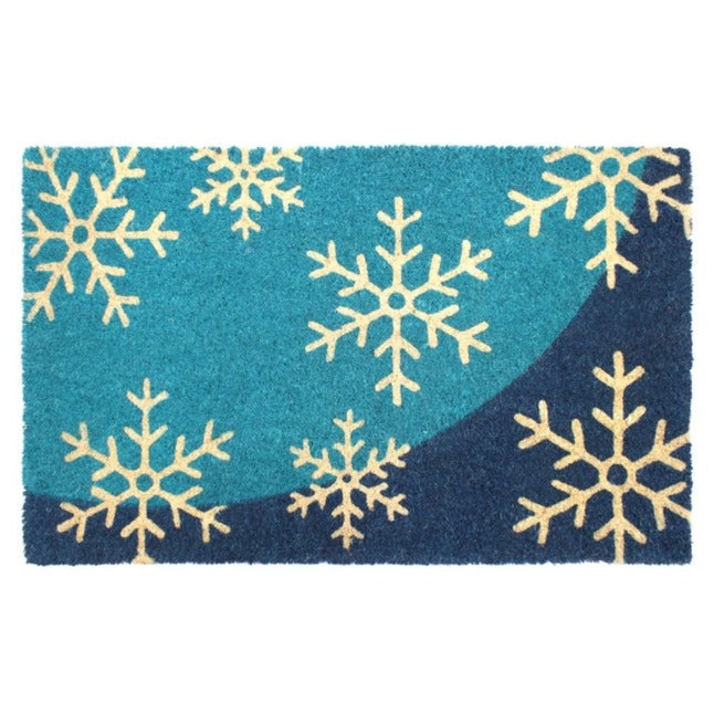 Blue Snowflake Coir Doormat