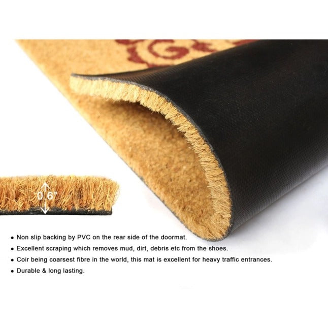 Natural Scroll Welcome Coir Doormat