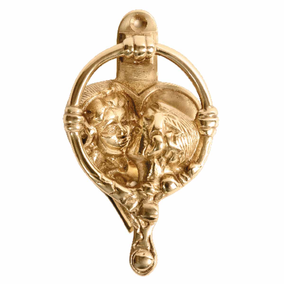 Door Knocker Lacquered Brass Kissing Cherubs 4.75"H