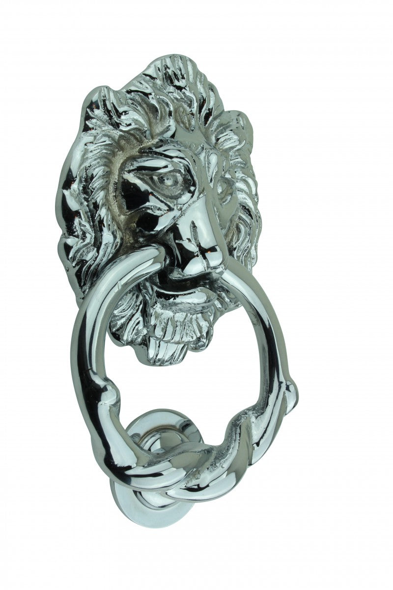 Large Chrome Cast Brass Lion Head Door Knocker 6 1/4 Inch X 3 5/8 Inch