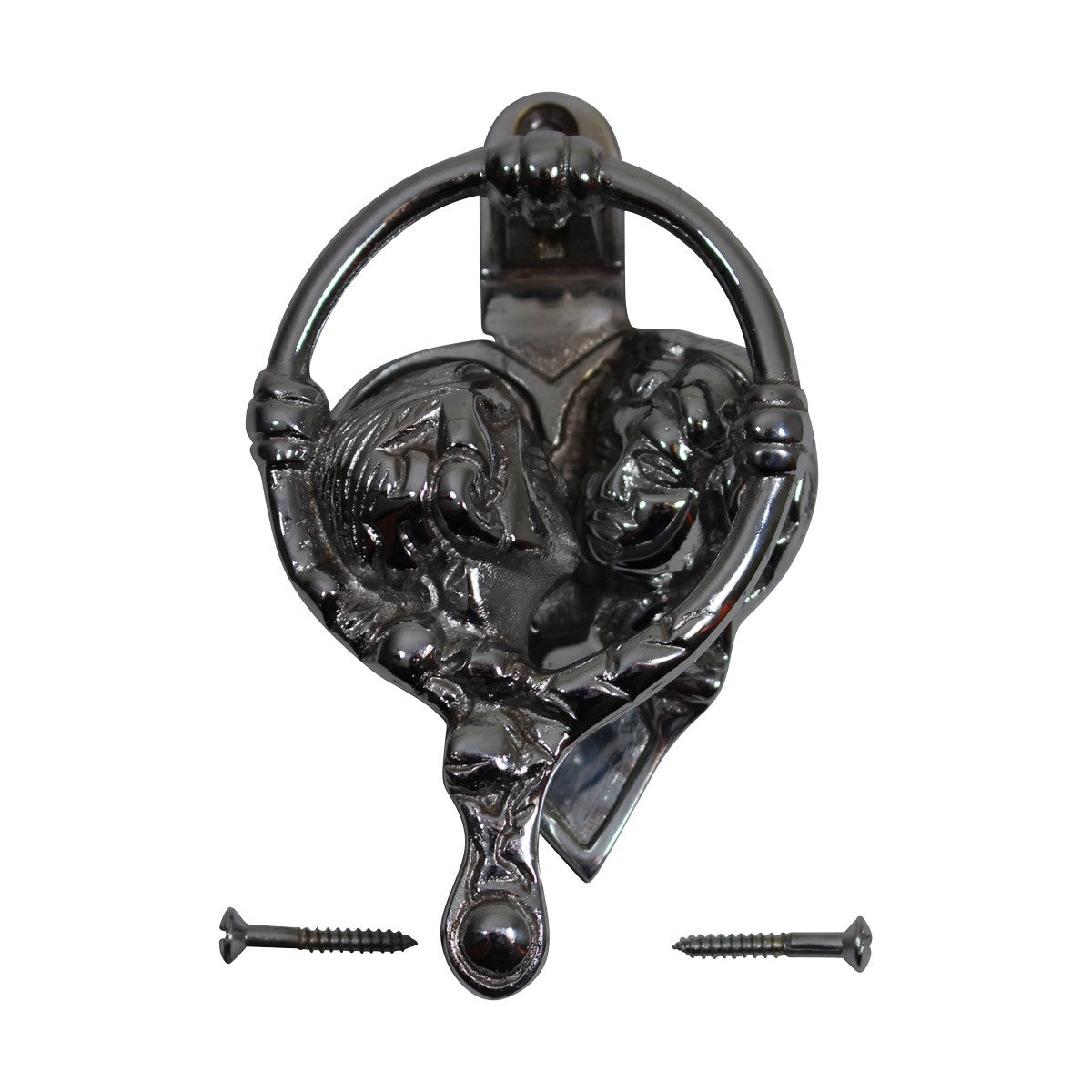 Solid Brass Door Knocker Kissing Cherubs Chrome 4.75"H